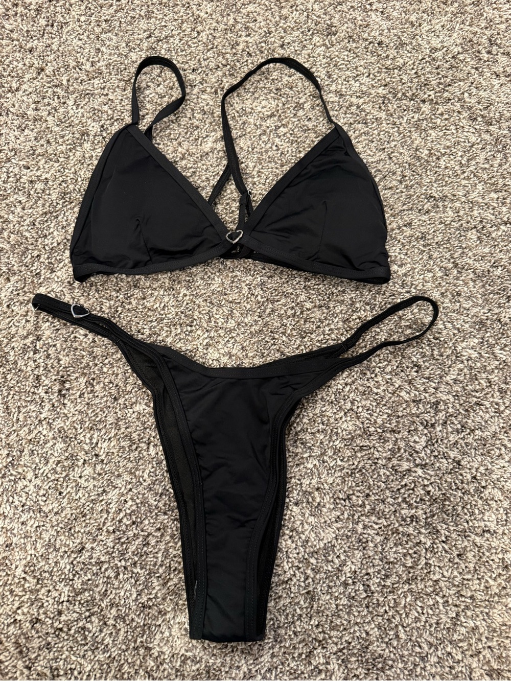 Micas Black Triangle Bikini Set XL Heart Hardware Adjustable String Swimwear